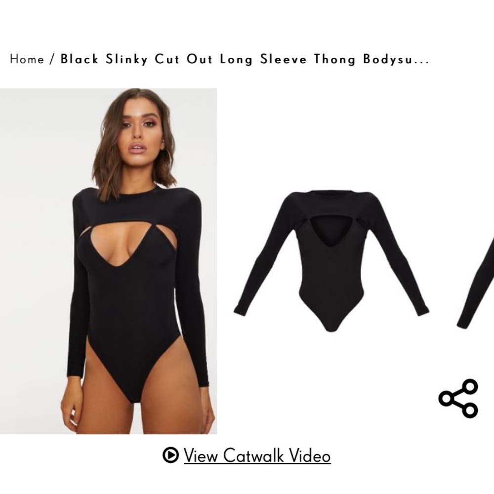 Black Slinky Cutout Long Sleeve Thong Bodysuit